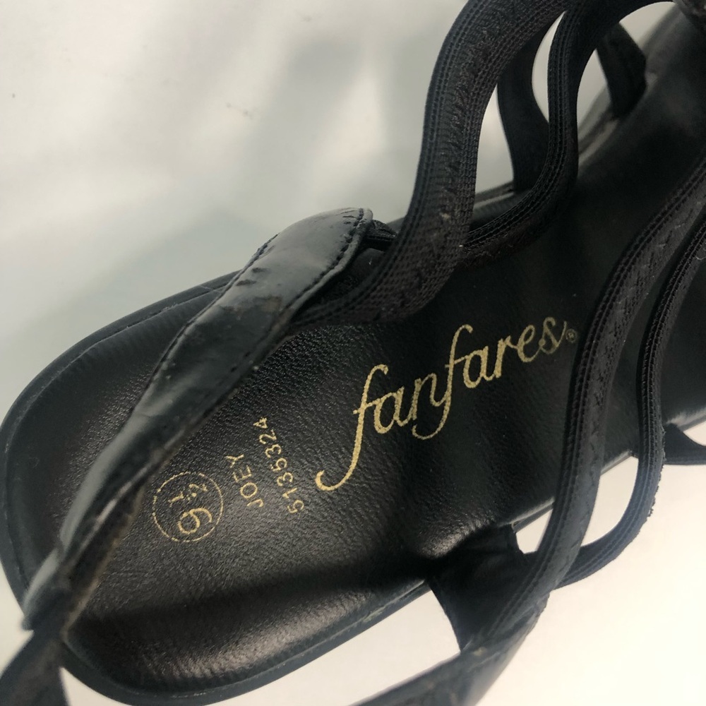 Fanfares Joey Womens Black Elastic Cage Strap Wedge Slingback Sandals Size 9.5 - Picture 4 of 7